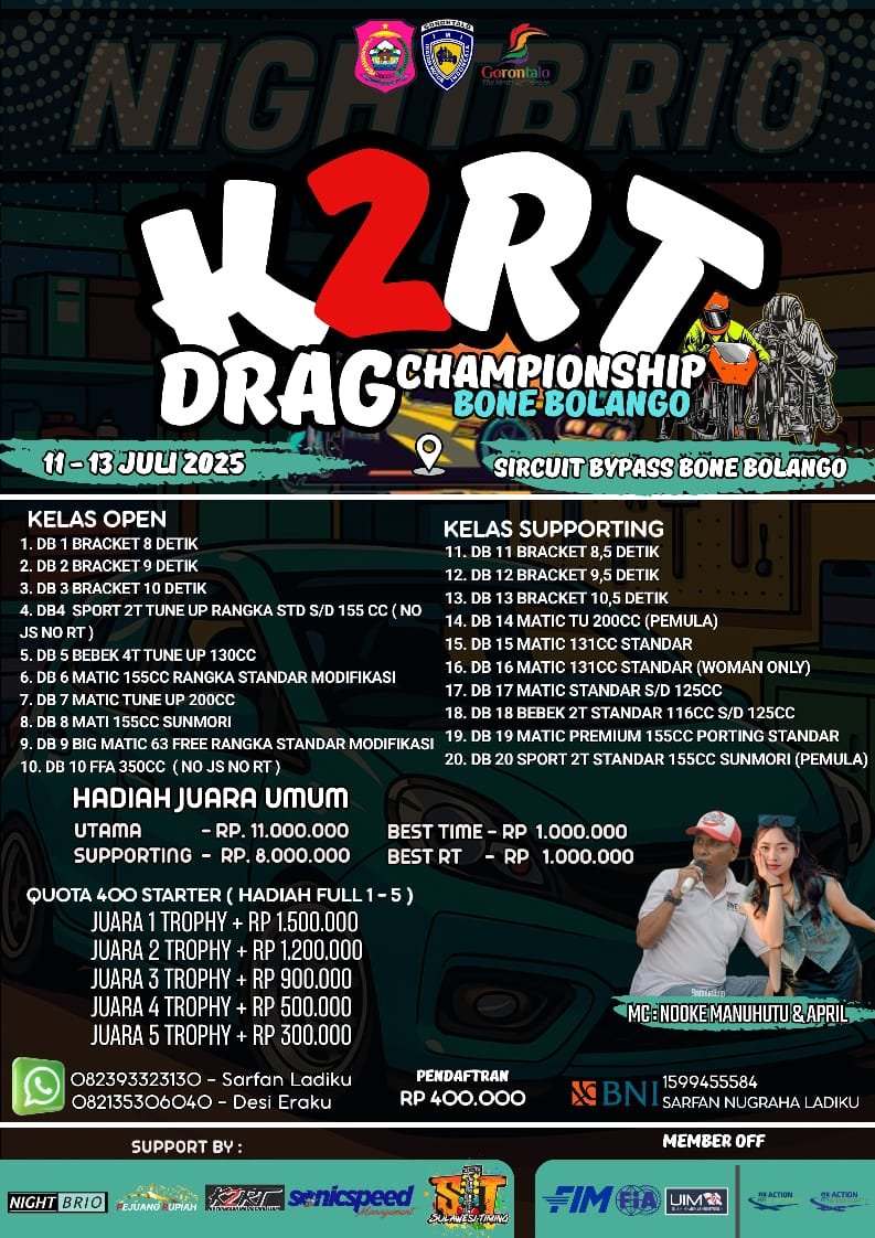 K2RT Drag Bike Championship Bone Bolango